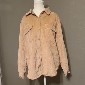 Three Dots Womens Tan Corduroy Button-Up Cord Jacket EUC Large